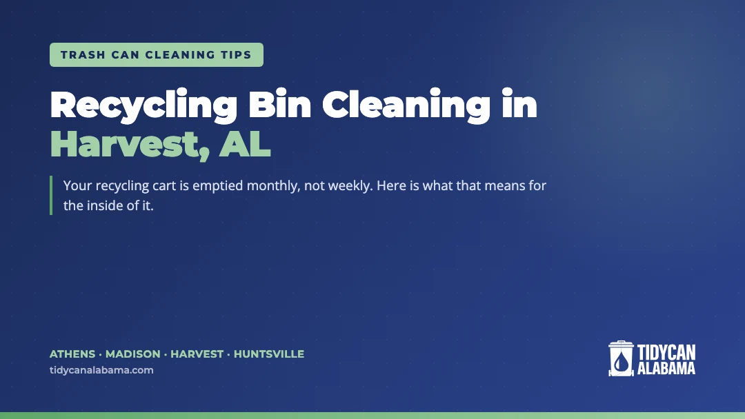 A residential recycling cart at the curb in Harvest, Alabama